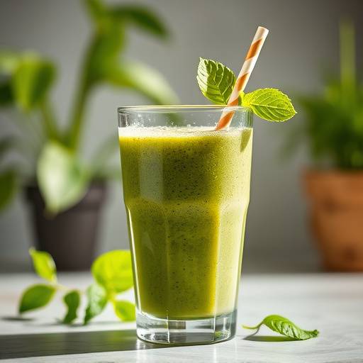 A person holding a glass of green smoothie, representing the benefits of incorporating more fruits and vegetables into your diet through smoothies